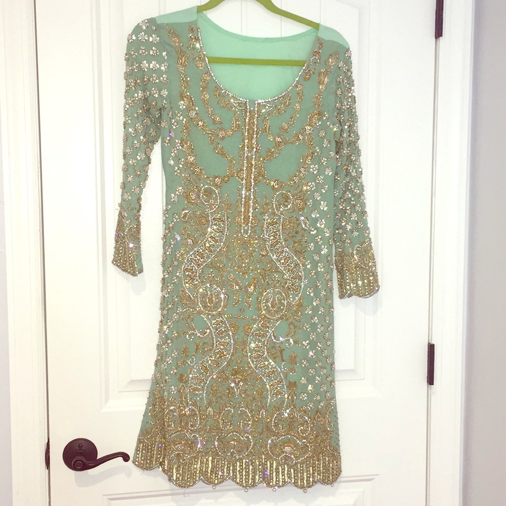 Designer 3 piece suit in pistachio green